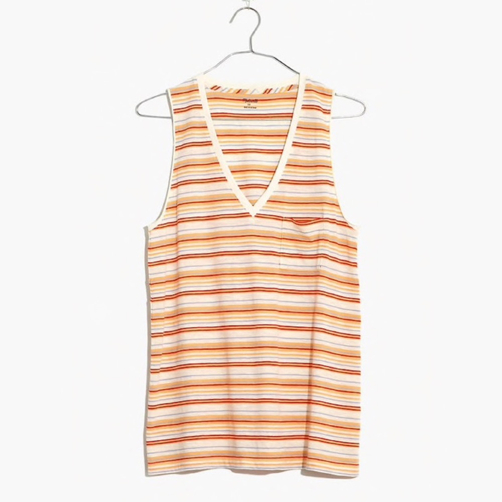 Madewell Whisper Cotton V Neck Pocket Tank NWT